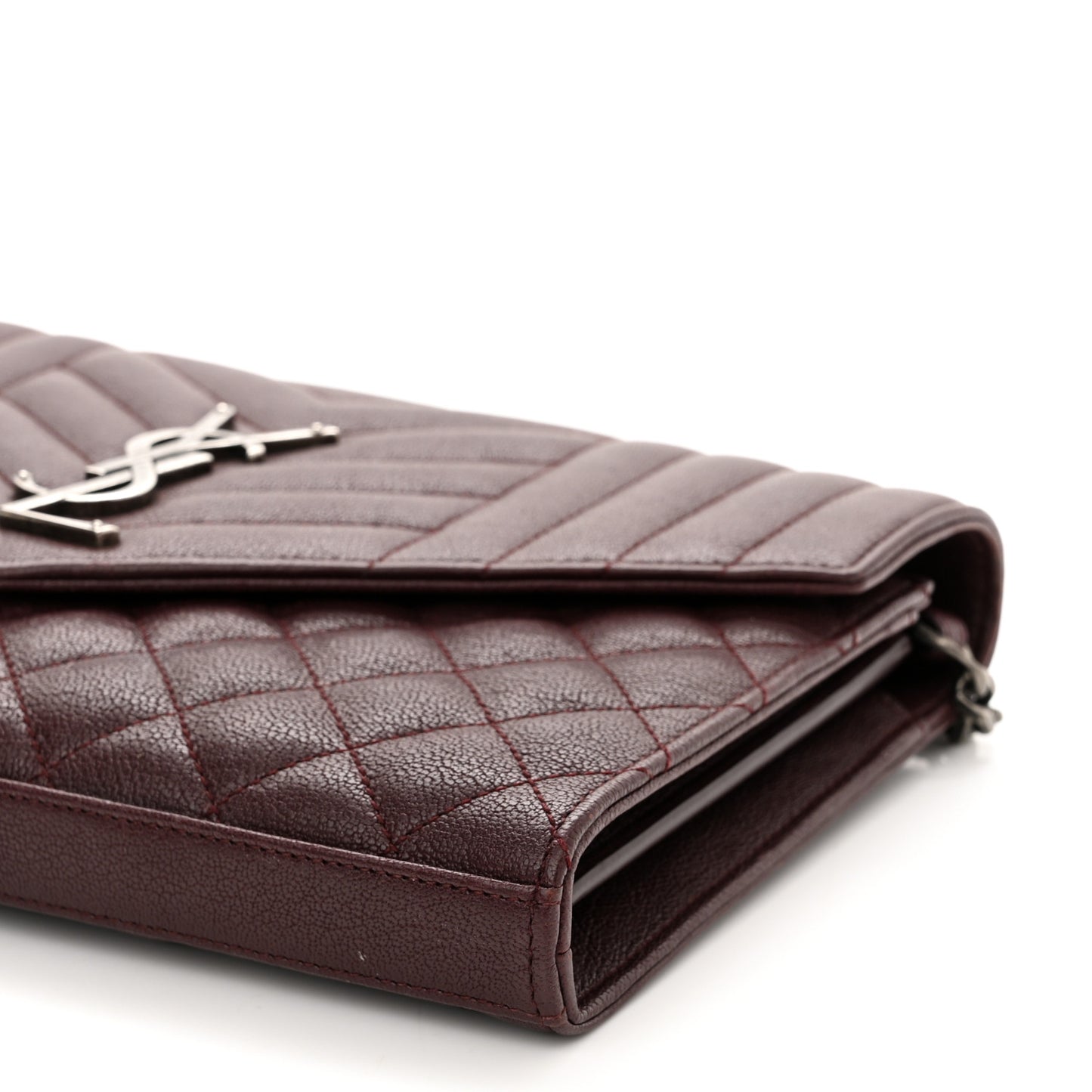 Sheepskin Tri-Quilt Monogram Envelope Chain Wallet Burgundy