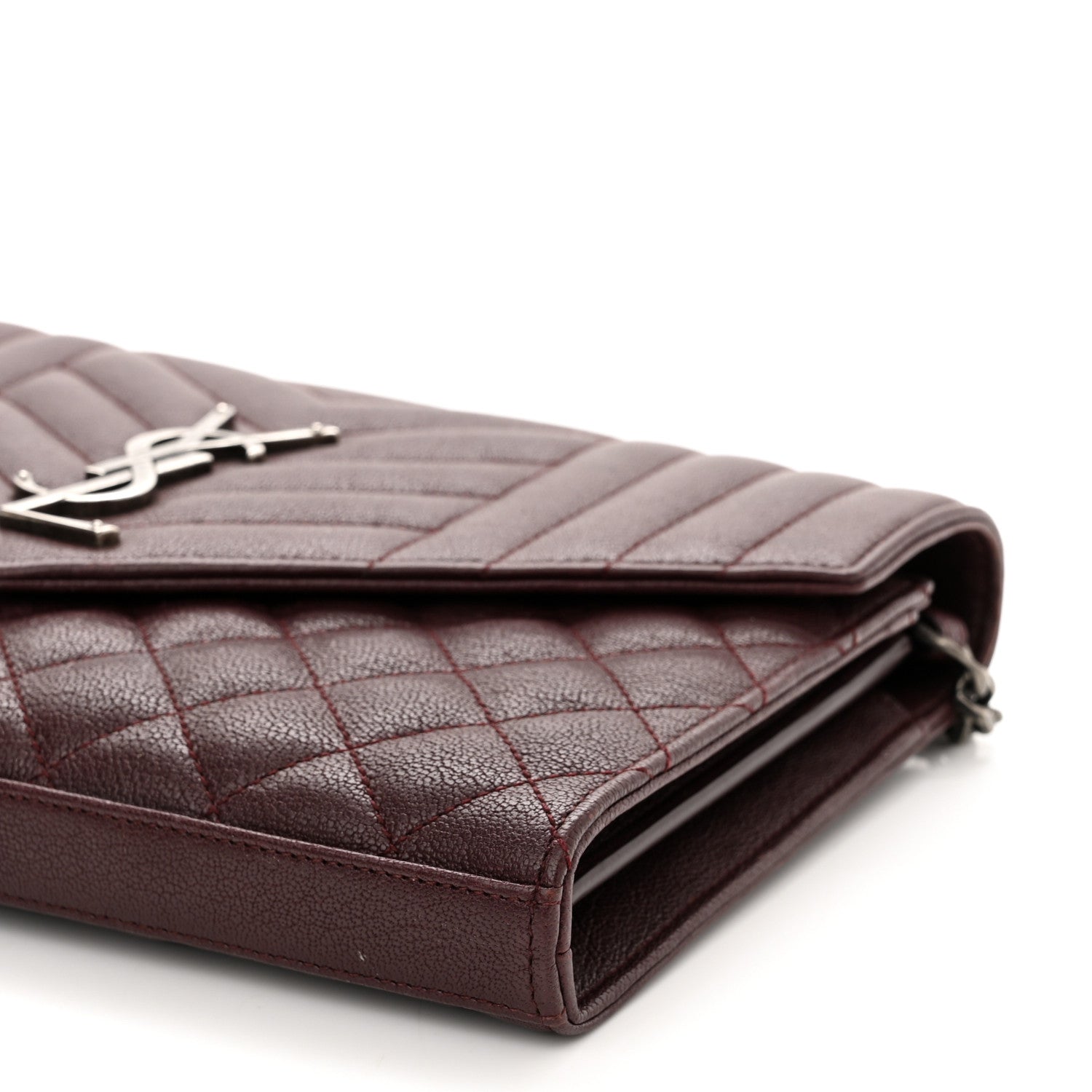Saint Laurent Sheepskin Tri-Quilt Monogram Envelope Chain Wallet Burgundy 10 of 12