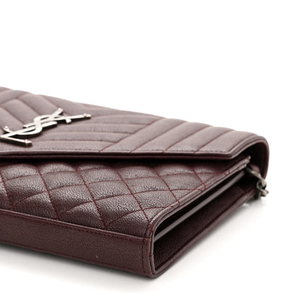 Saint Laurent Sheepskin Tri-Quilt Monogram Envelope Chain Wallet Burgundy 10 of 12