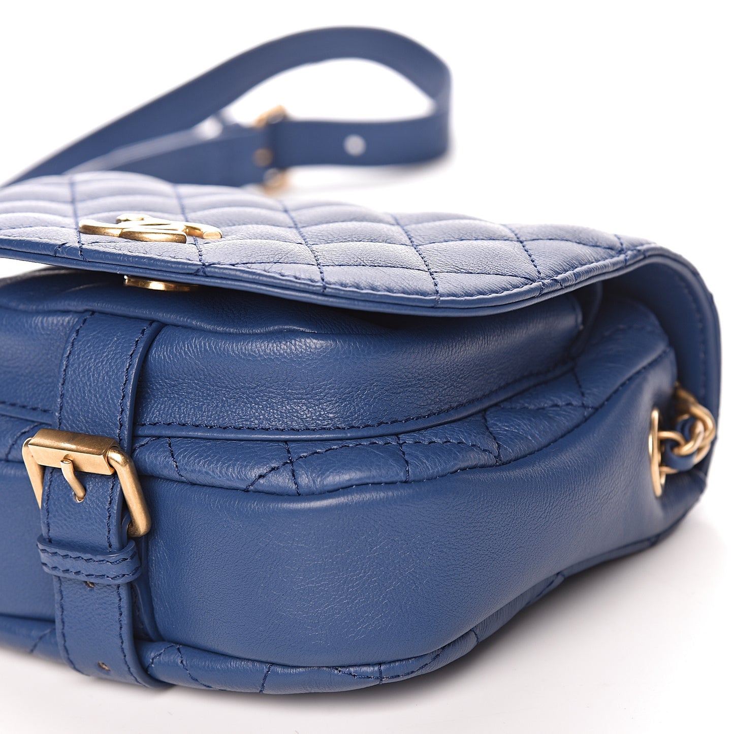Calfskin Quilted Small Messenger Flap Blue