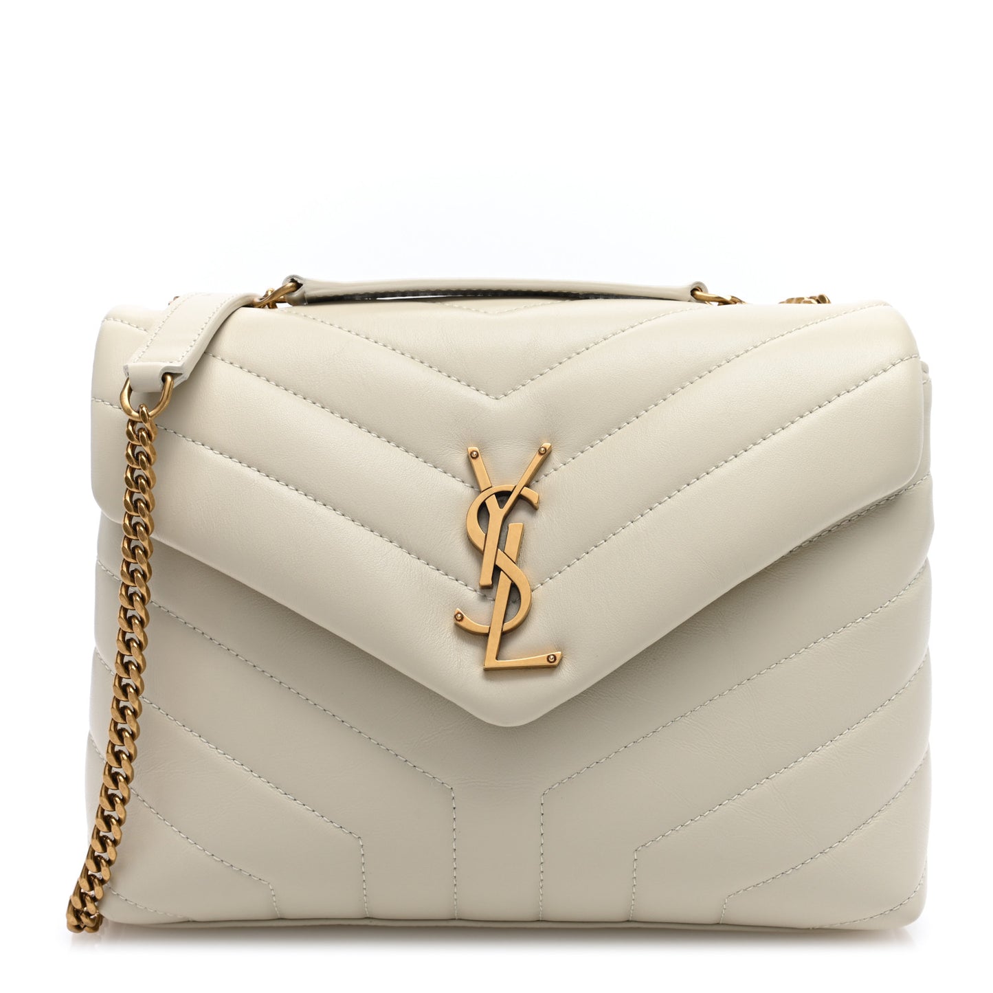 Calfskin Y Quilted Monogram Small Loulou Chain Satchel Crema Soft
