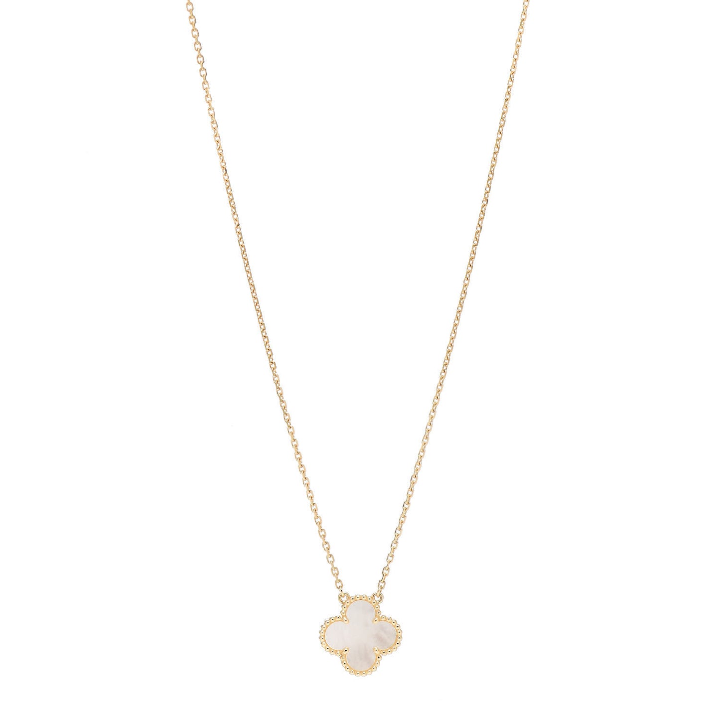 18K Yellow Gold Mother of Pearl Vintage Alhambra Pendant Necklace