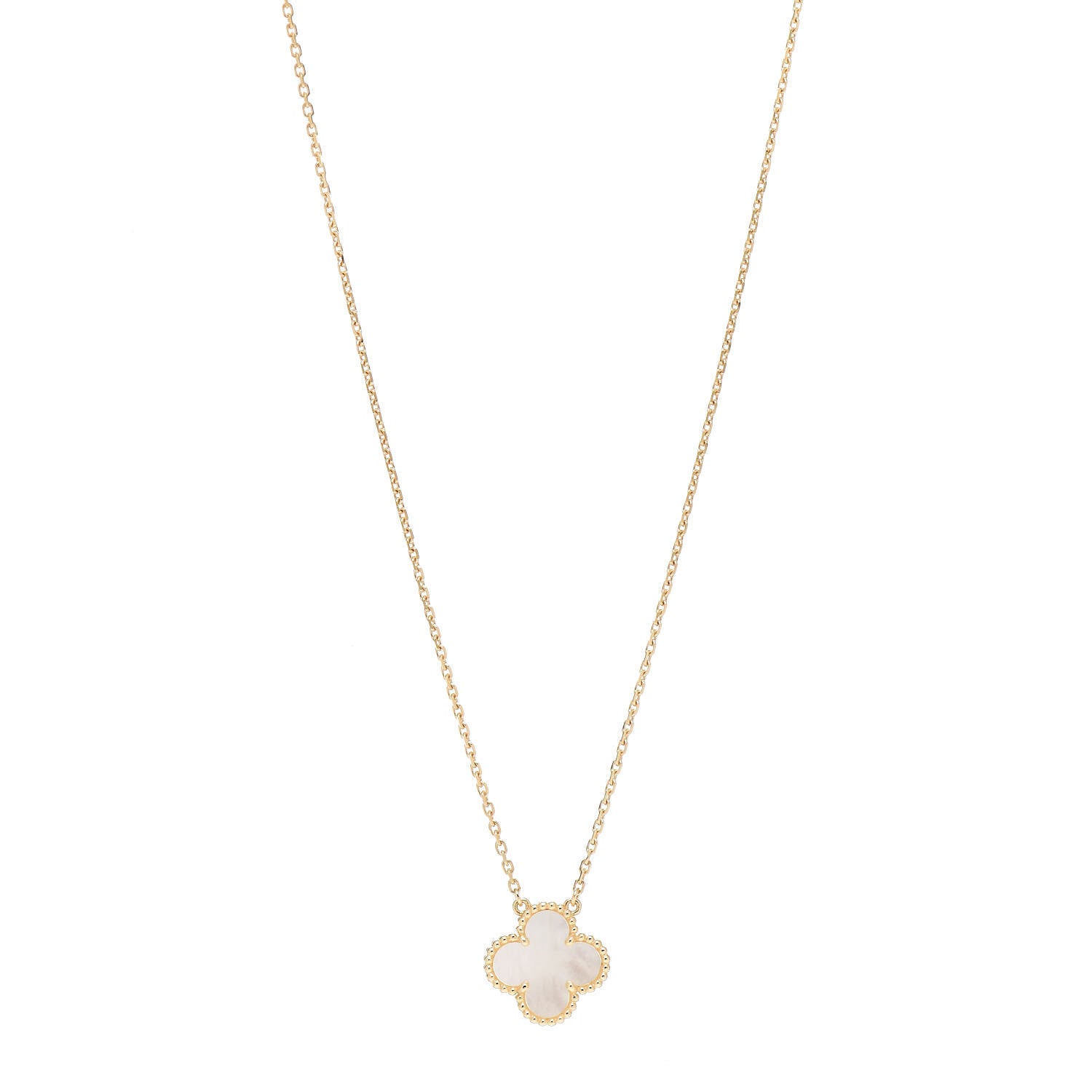 Van Cleef & Arpels 18K Yellow Gold Mother of Pearl Vintage Alhambra Pendant Necklace 1 of 5