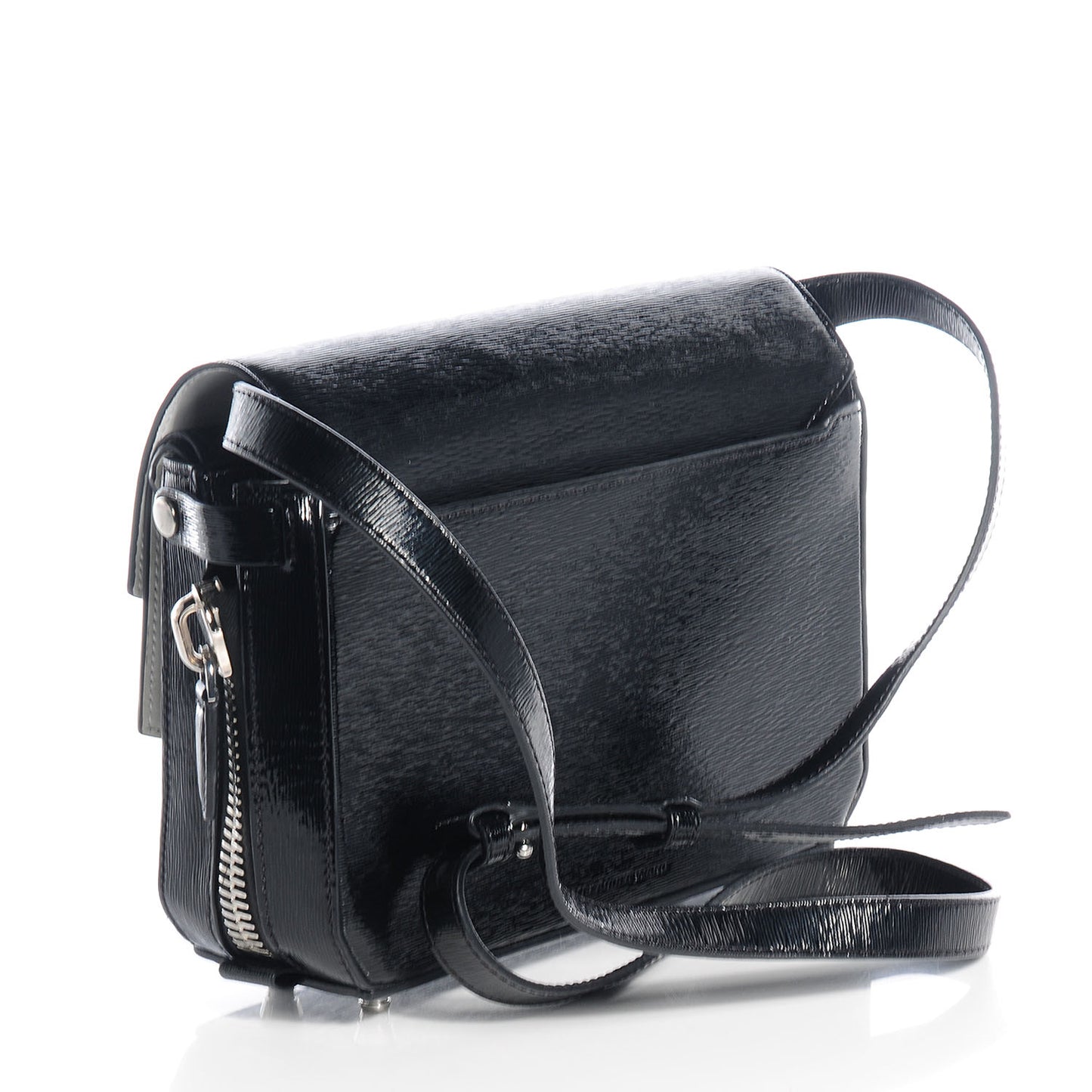 Textured Patent Tri-Fold Shoulder Bag Black