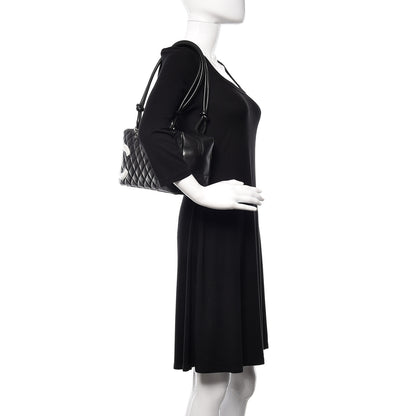 Chanel Calfskin Quilted Large Cambon Bowler Black White 2 of 10