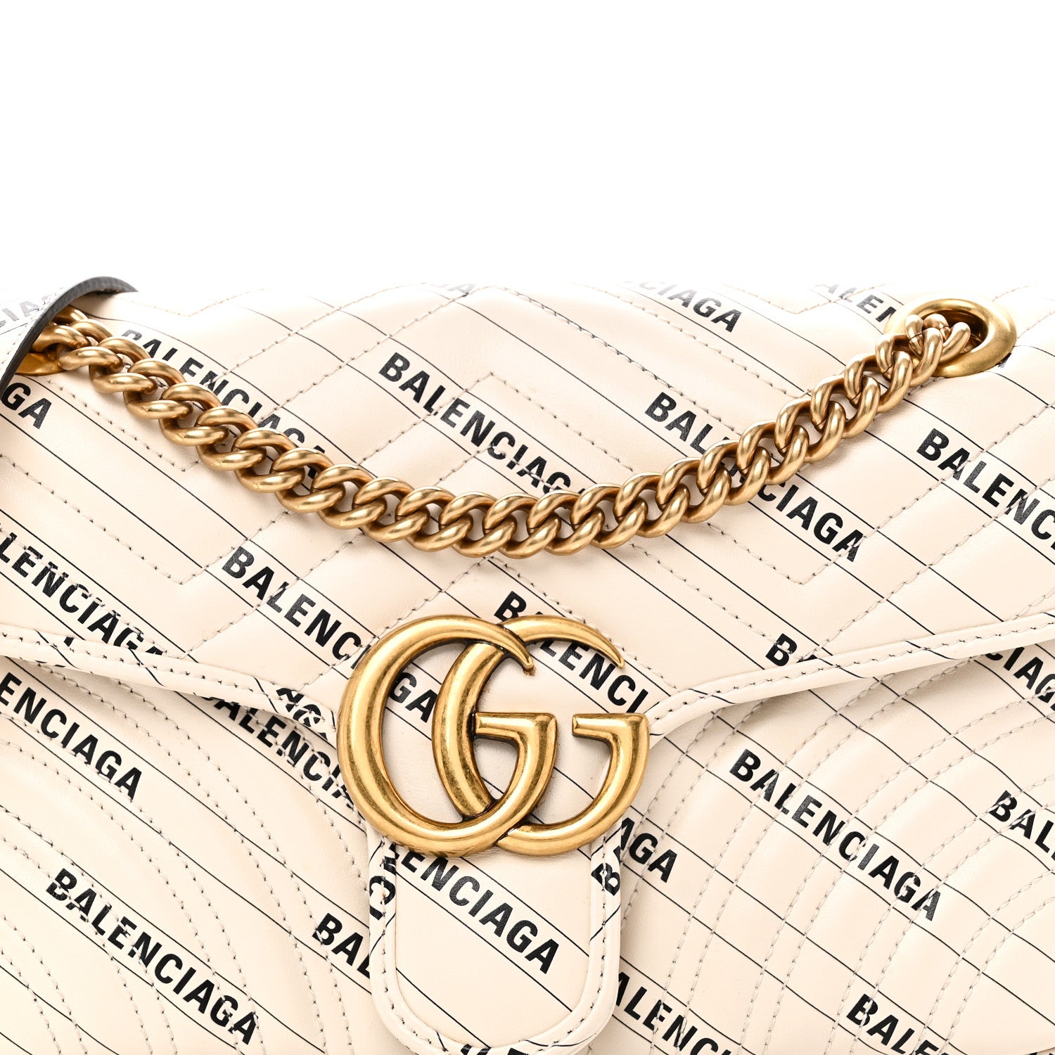 Gucci X BALENCIAGA Calfskin Matelasse Logo Print Small GG Marmont Shoulder Bag White 8 of 14
