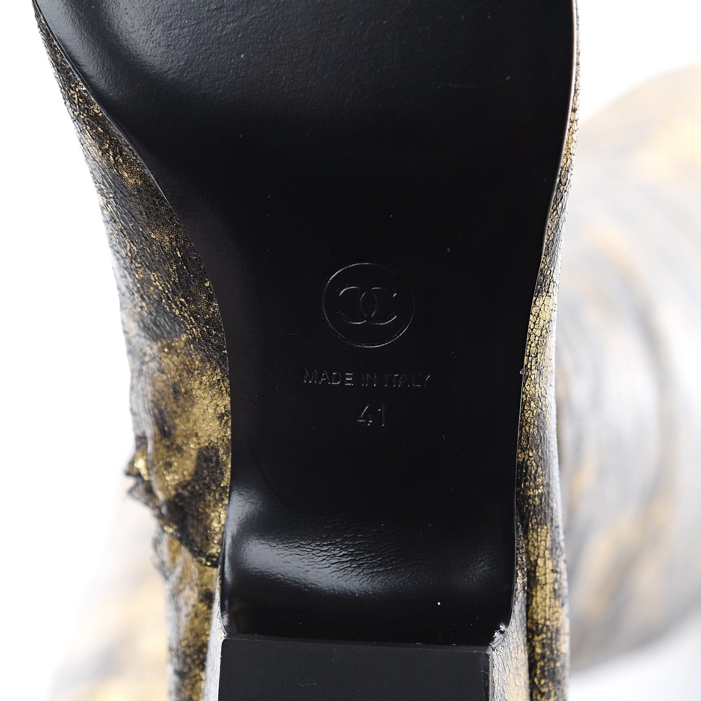 Metallic Lambskin Over the Knee Boots 41 Gold Black