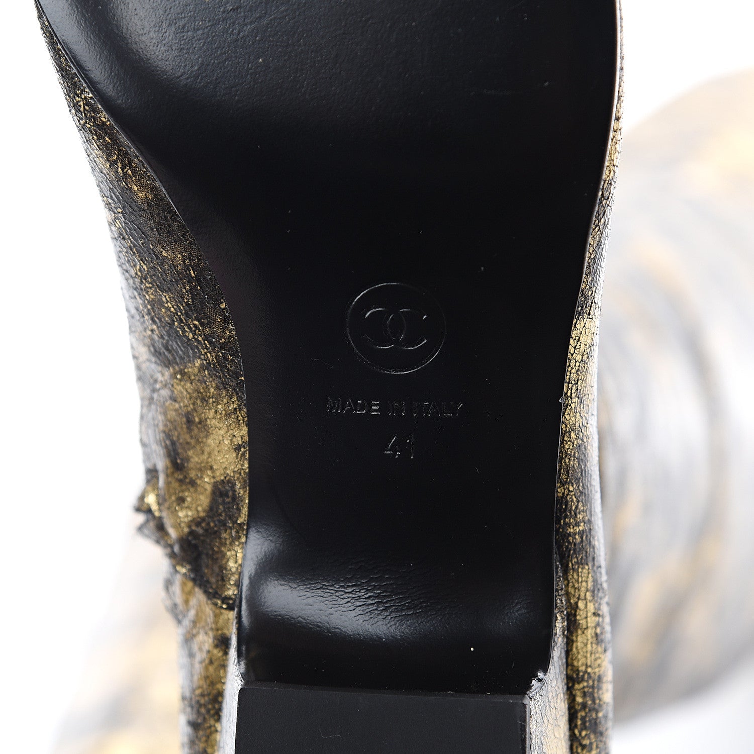 Chanel Metallic Lambskin Over the Knee Boots 41 Gold Black 6 of 6