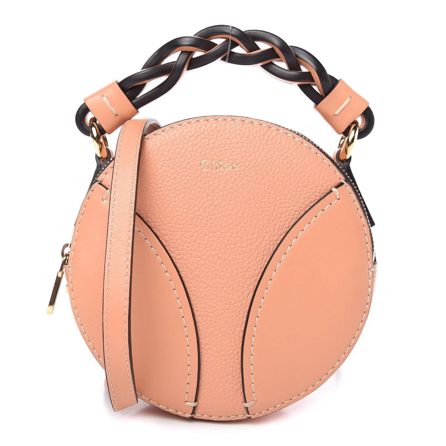 Grained Shiny Calfskin Mini Round Daria Bag Peach Bloom