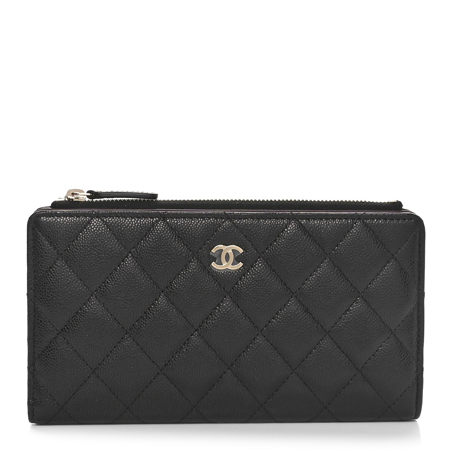 Caviar Quilted Long Zip Wallet Black