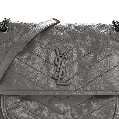 Saint Laurent Crinkled Calfskin Matelasse Monogram Medium Niki Chain Satchel Fog 8 of 14