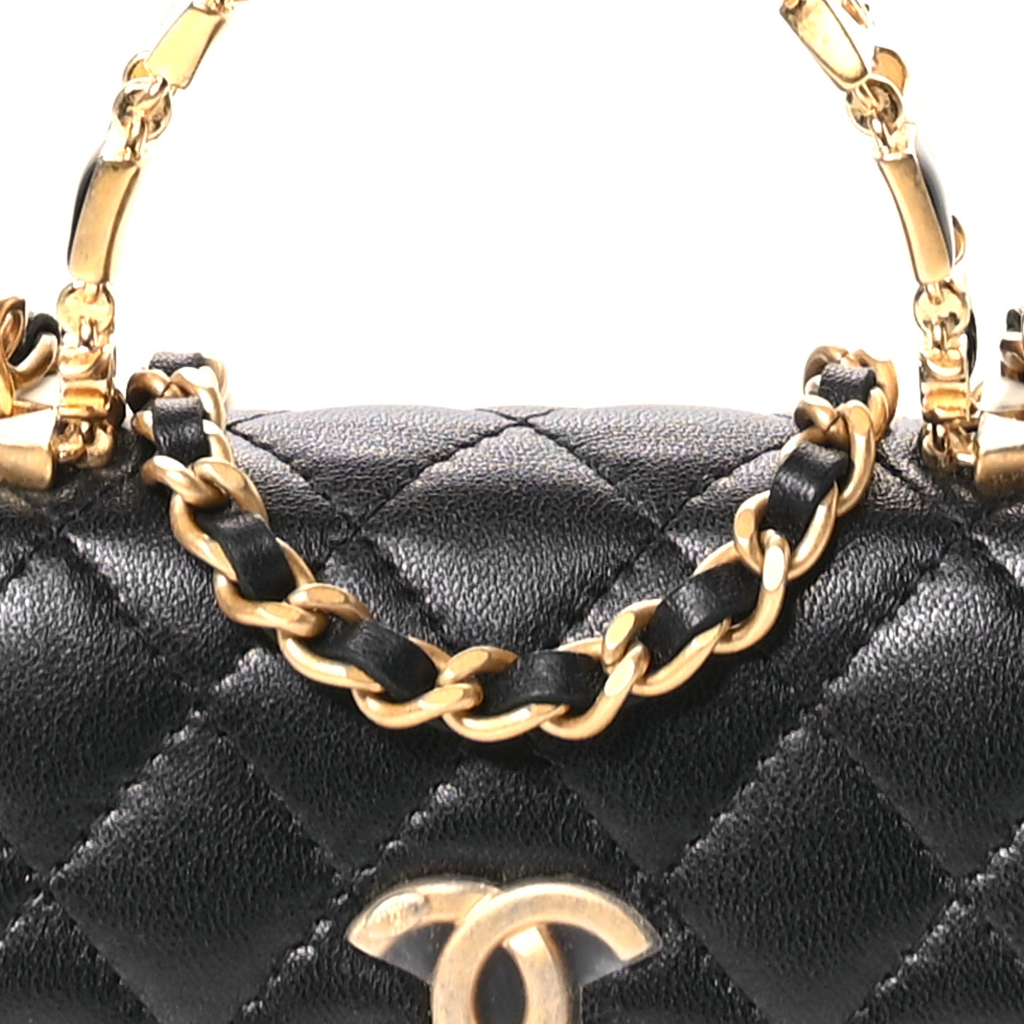 Lambskin Enamel Quilted Mini Top Handle Flap Black