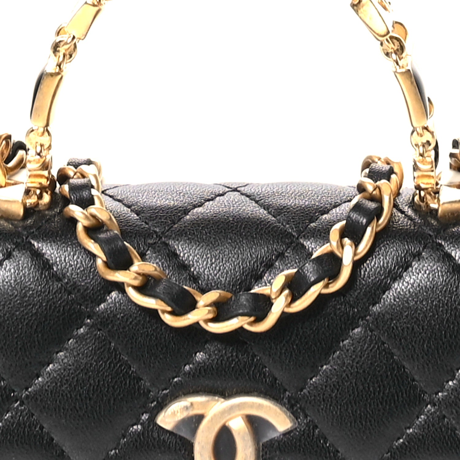 Chanel Lambskin Enamel Quilted Mini Top Handle Flap Black 8 of 10