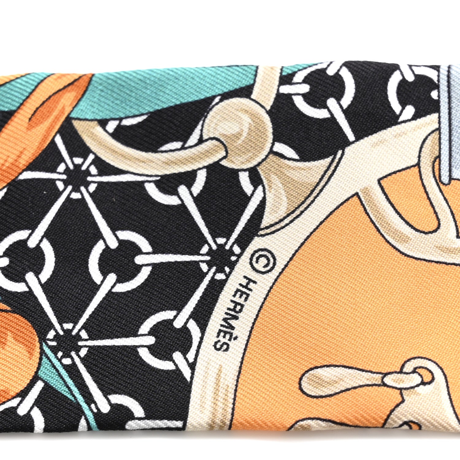 Hermes Silk La Promenade Du Matin Twilly Orange Jaune Black 3 of 4