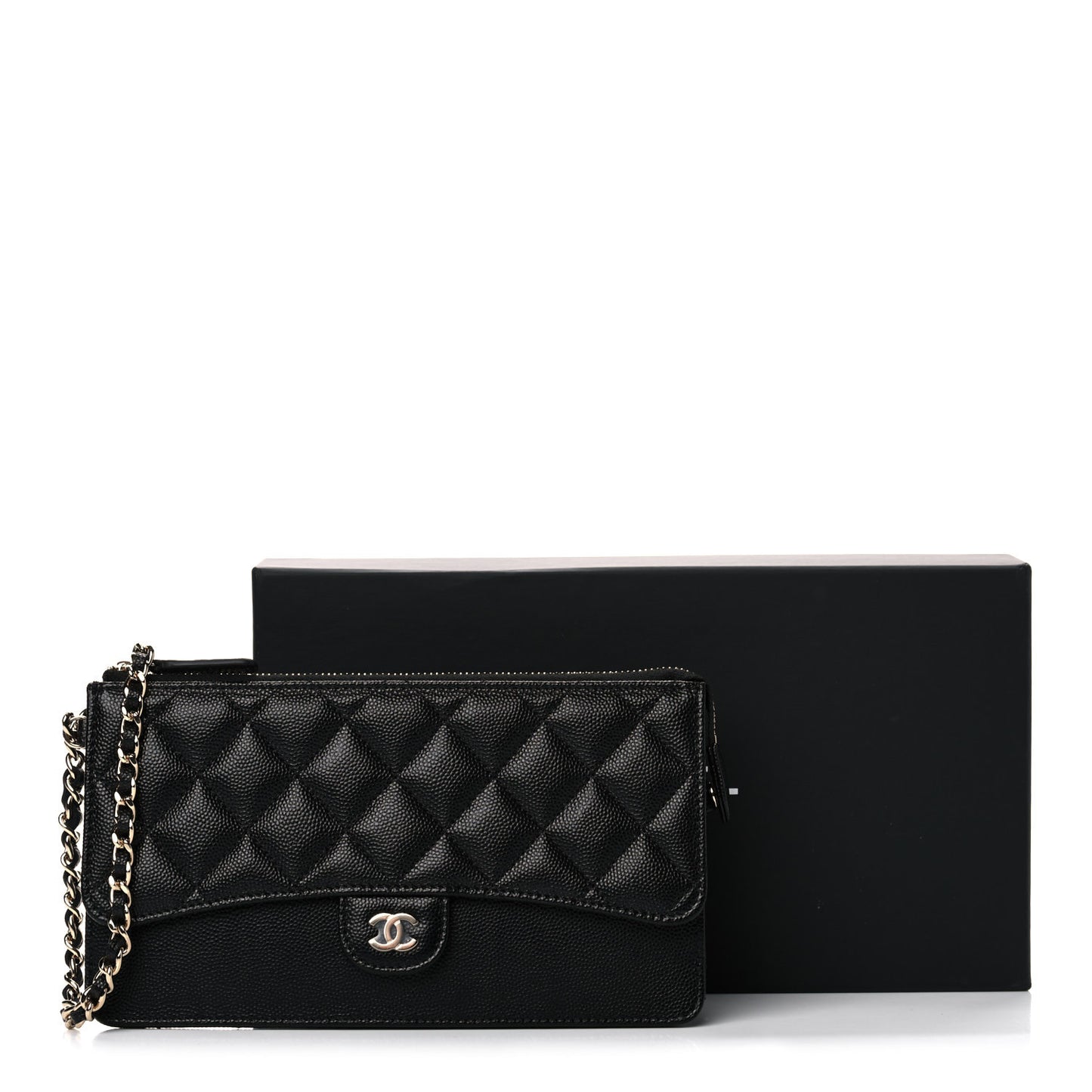 Caviar Quilted Classic Pouch With Handle Black