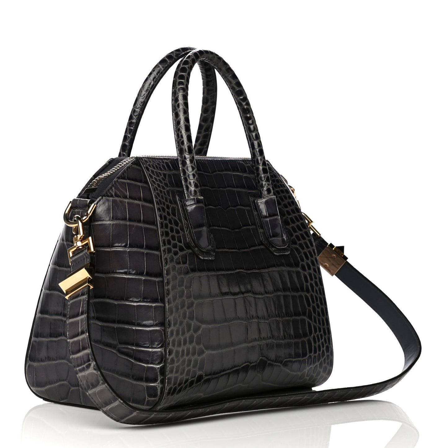 Calfskin Crocodile Embossed Small Antigona Storm Grey