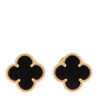 Van Cleef & Arpels 18K Yellow Gold Black Onyx Sweet Alhambra Earrings 1 of 5