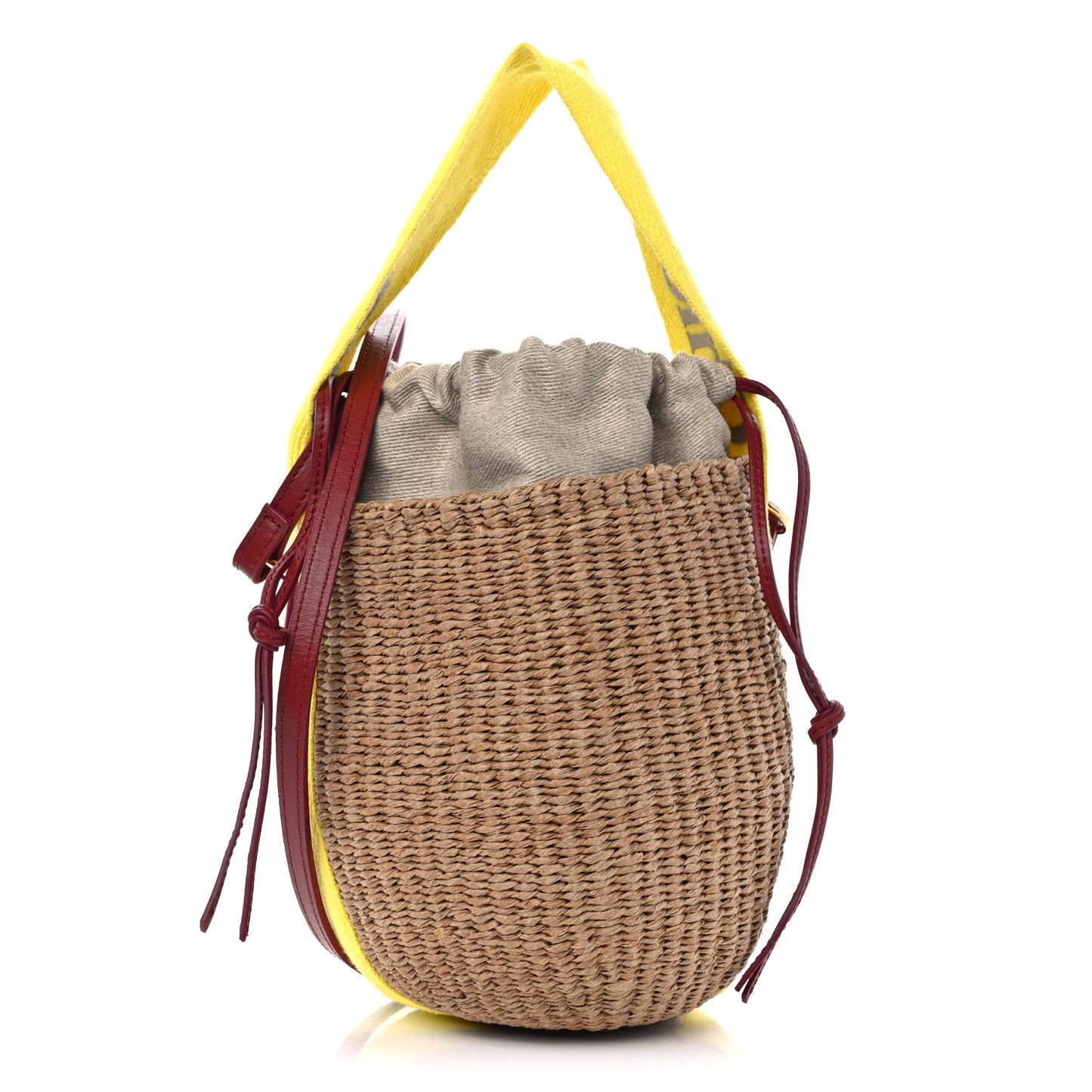 Natural Woven Fiber Small Woody Basket Yellow Beige