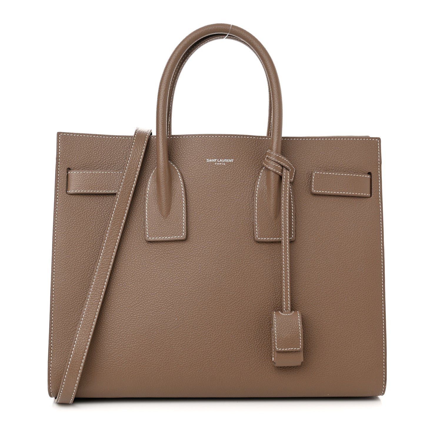 Grained Calfskin Topstitch Small Classic Sac De Jour Taupe