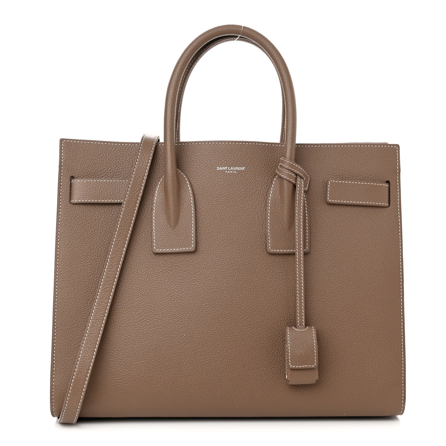 Saint Laurent Grained Calfskin Topstitch Small Classic Sac De Jour Taupe 1 of 16