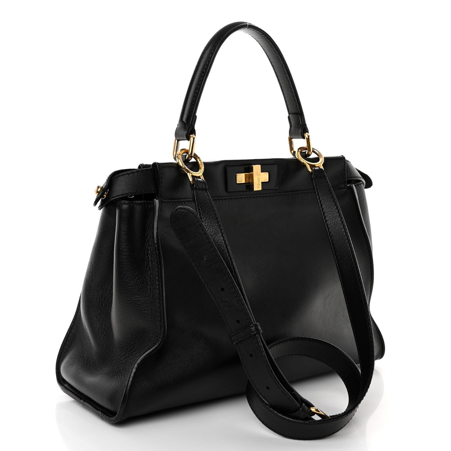 Fendi Vitello Seta Shiny Nappa Medium Peekaboo Iconic Satchel Black 3 of 11