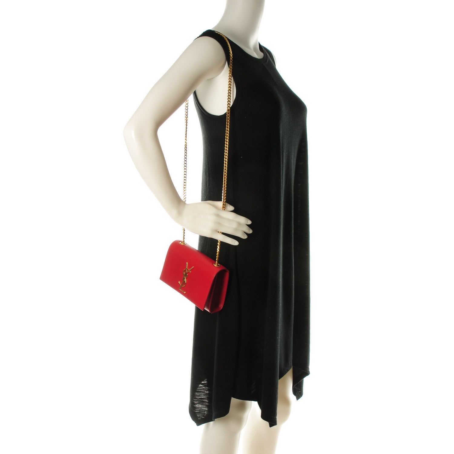 Saint Laurent Grain De Poudre Small Monogram Kate Satchel New Red 2 of 6