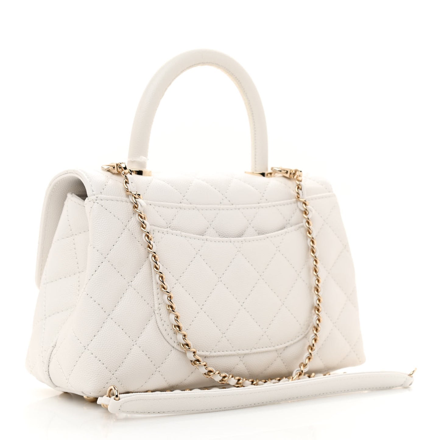 Caviar Quilted Mini Coco Handle Flap White