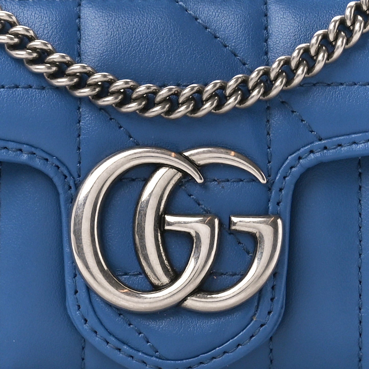 Calfskin Matelasse Aria Super Mini GG Marmont Shoulder Bag Clear Blue
