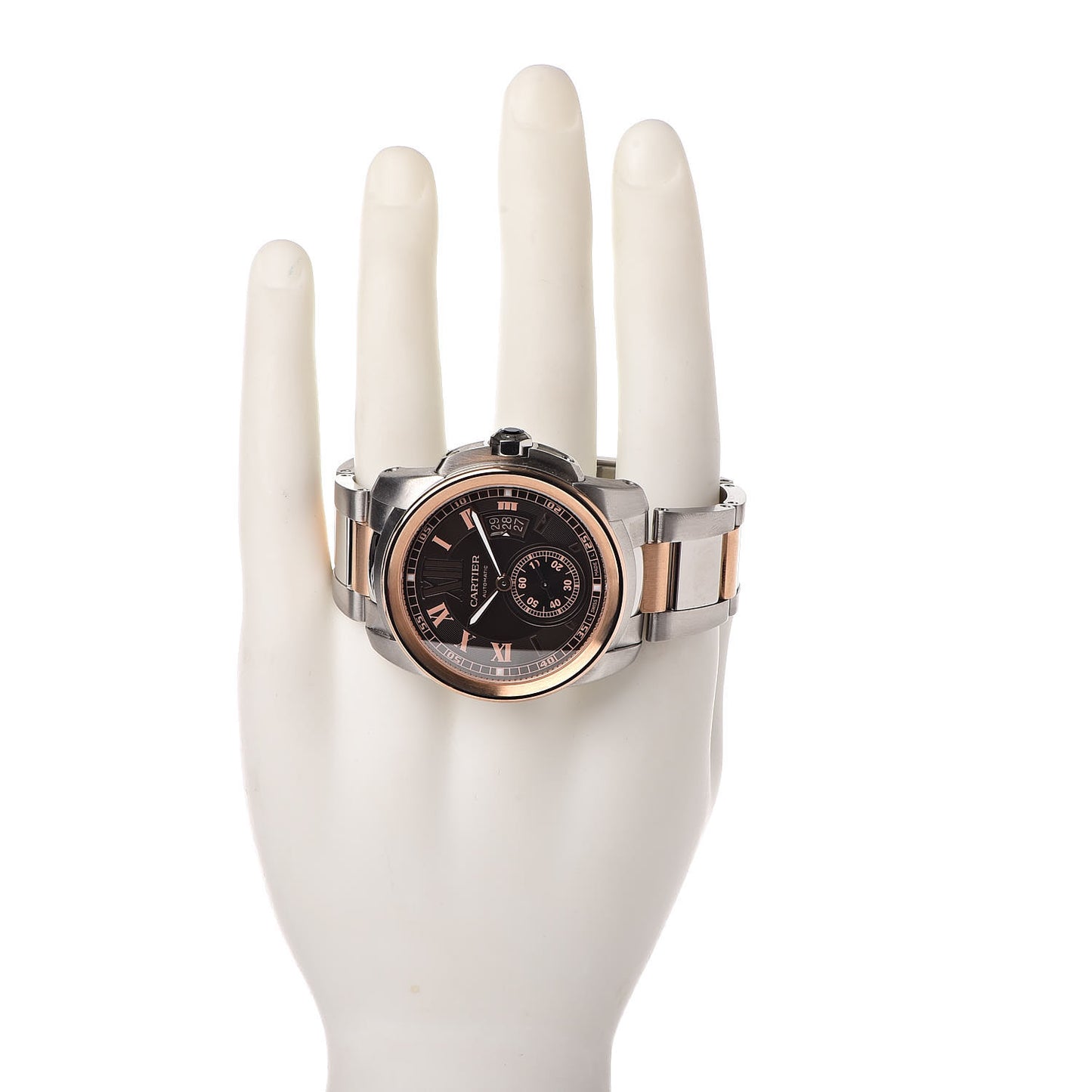 Stainless Steel 18K Pink Gold 42mm Calibre de Automatic Watch Brown