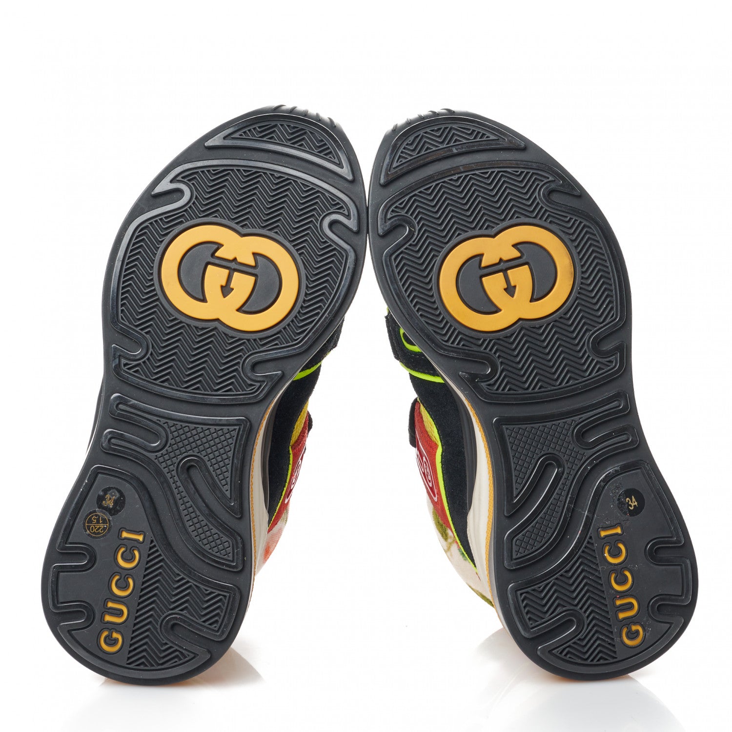 Gucci Suede Calfskin Womens Ultrapace Mid Top Sneakers 34 Hibiscus Red Black Neon Yellow Yolk 5 of 8