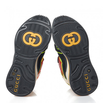 Gucci Suede Calfskin Womens Ultrapace Mid Top Sneakers 34 Hibiscus Red Black Neon Yellow Yolk 5 of 8