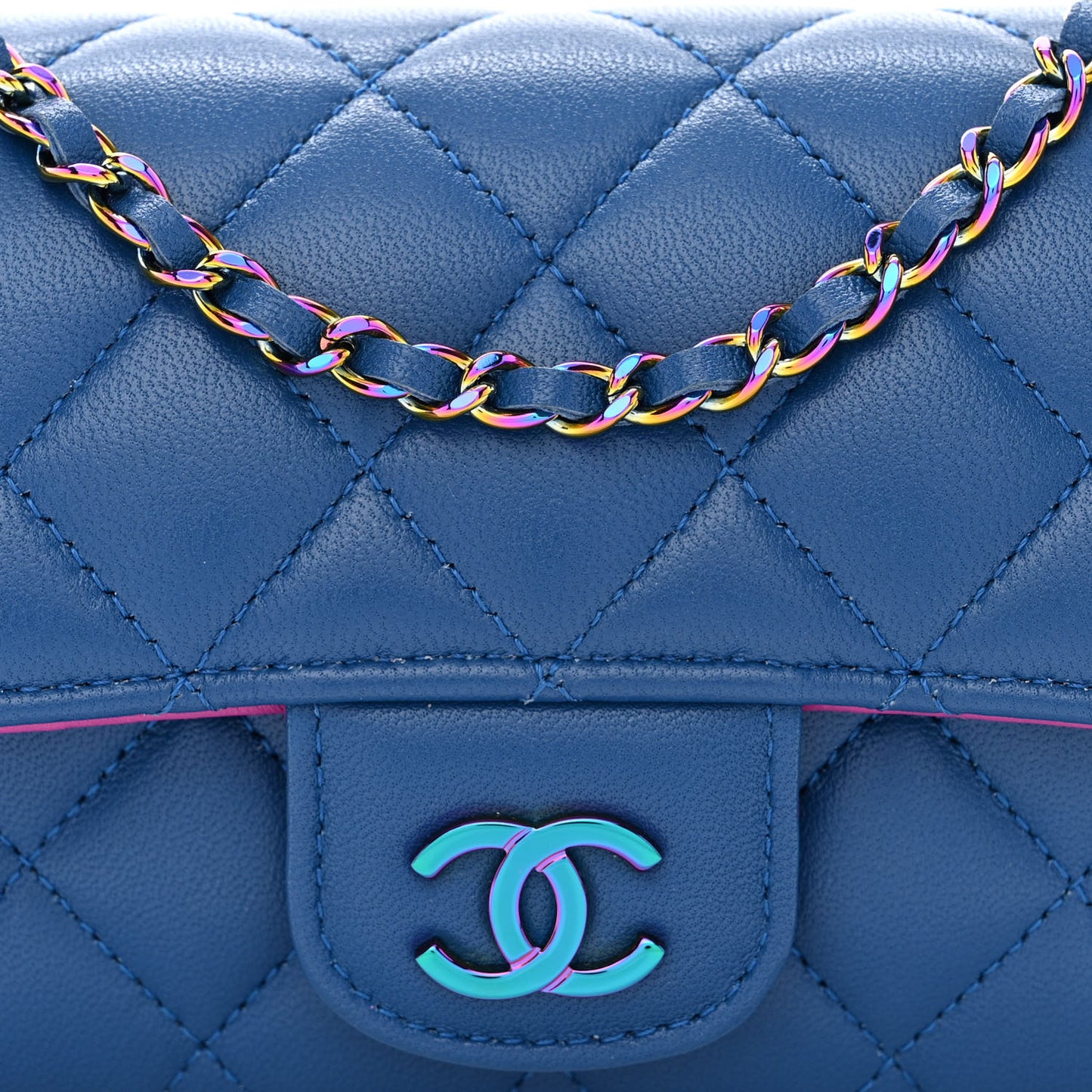 Lambskin Quilted Glasses Case with Chain Dark Blue