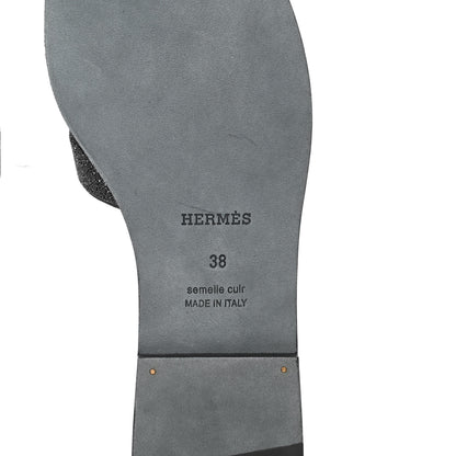 Hermes Suede Goatskin Crystal Powder Oran Sandals 38 Black 6 of 9