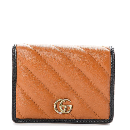 Gucci Azalea Calfskin Matelasse Diagonal Torchon GG Marmont Card Case Wallet Cognac Black 1 of 5