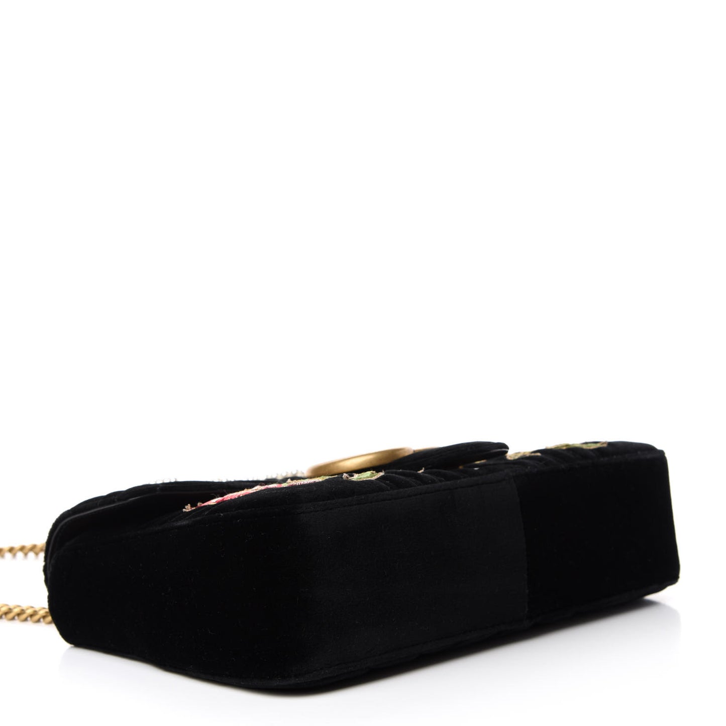 Velvet Matelasse Loved Embroidered Medium GG Marmont Shoulder Bag Black