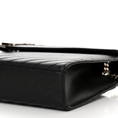 Saint Laurent Grain De Poudre Matelasse Chevron Large Monogram Satchel Black 9 of 9