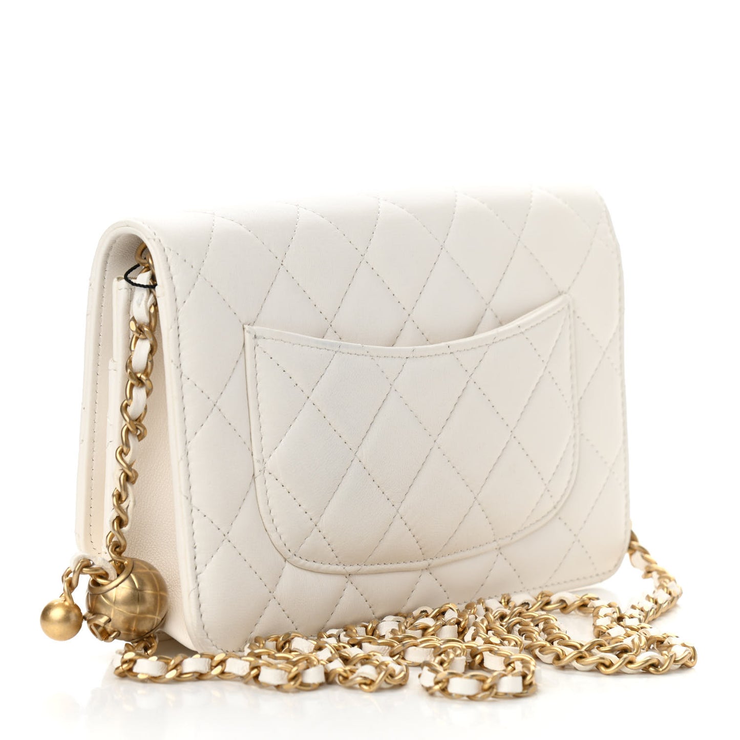 Lambskin Quilted CC Pearl Crush Wallet on Chain WOC White