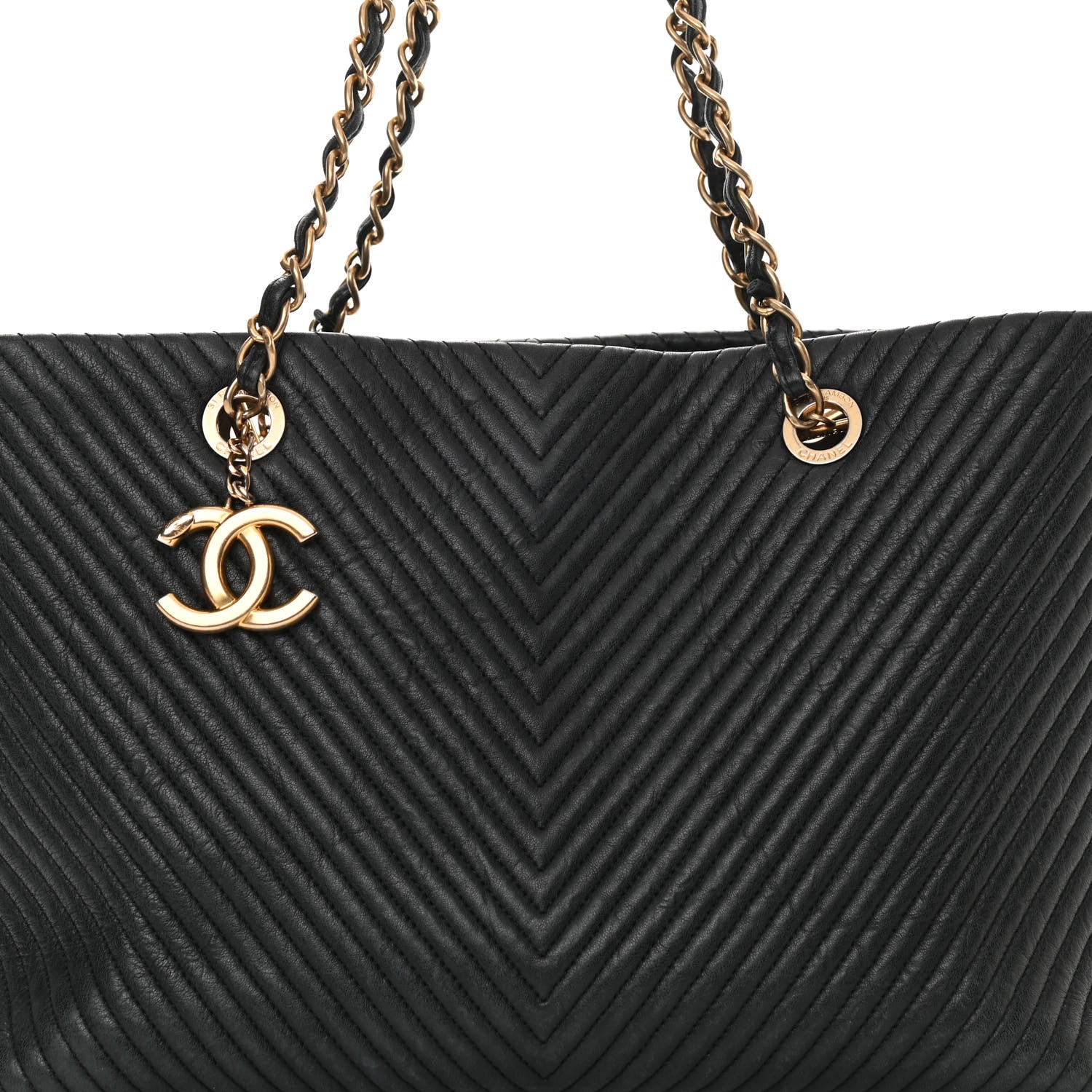 Chanel Wrinkled Lambskin Chevron Quilted Large Surpique Tote Black 8 of 17