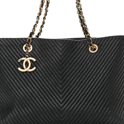 Chanel Wrinkled Lambskin Chevron Quilted Large Surpique Tote Black 8 of 17