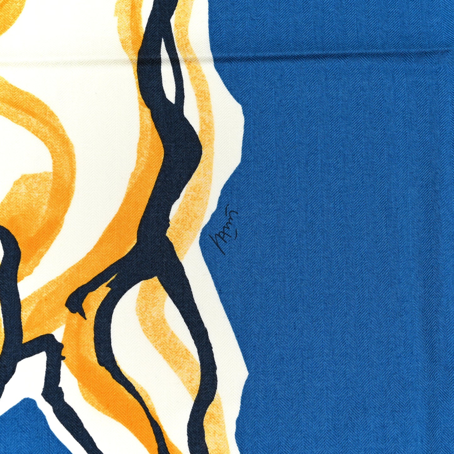 Cashmere Silk Libre Comme Pegase Shawl 140 Bleu Cobalt White