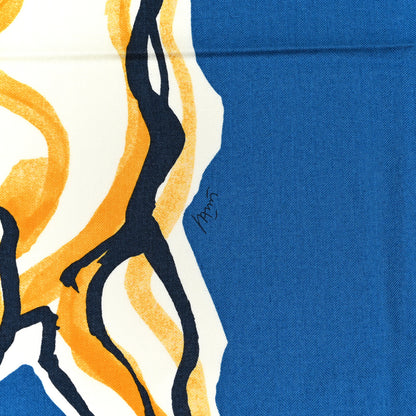 Hermes Cashmere Silk Libre Comme Pegase Shawl 140 Bleu Cobalt White 4 of 5