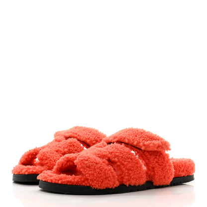 Hermes Woolskin Womens Chypre Sandals 37 Orange 3 of 7