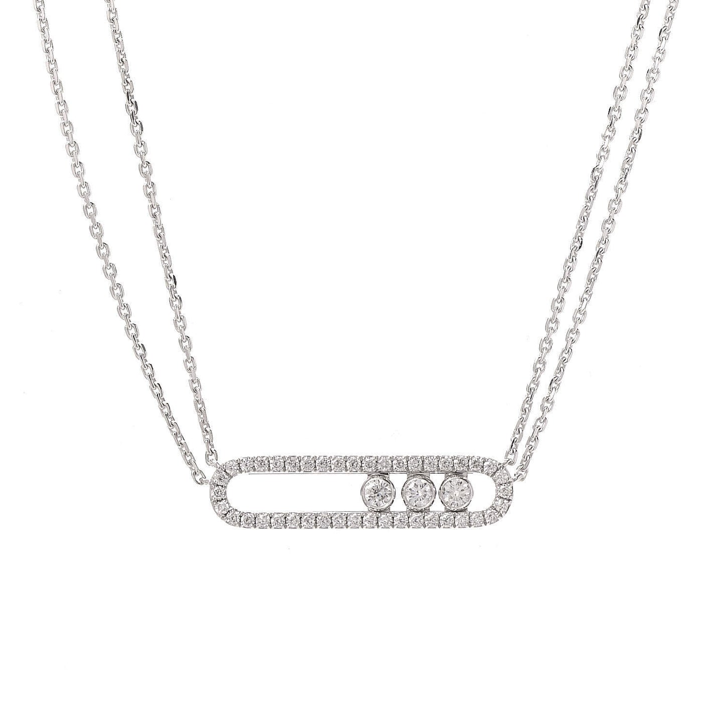 18K White Gold Diamond Move Double Chain Pave Necklace