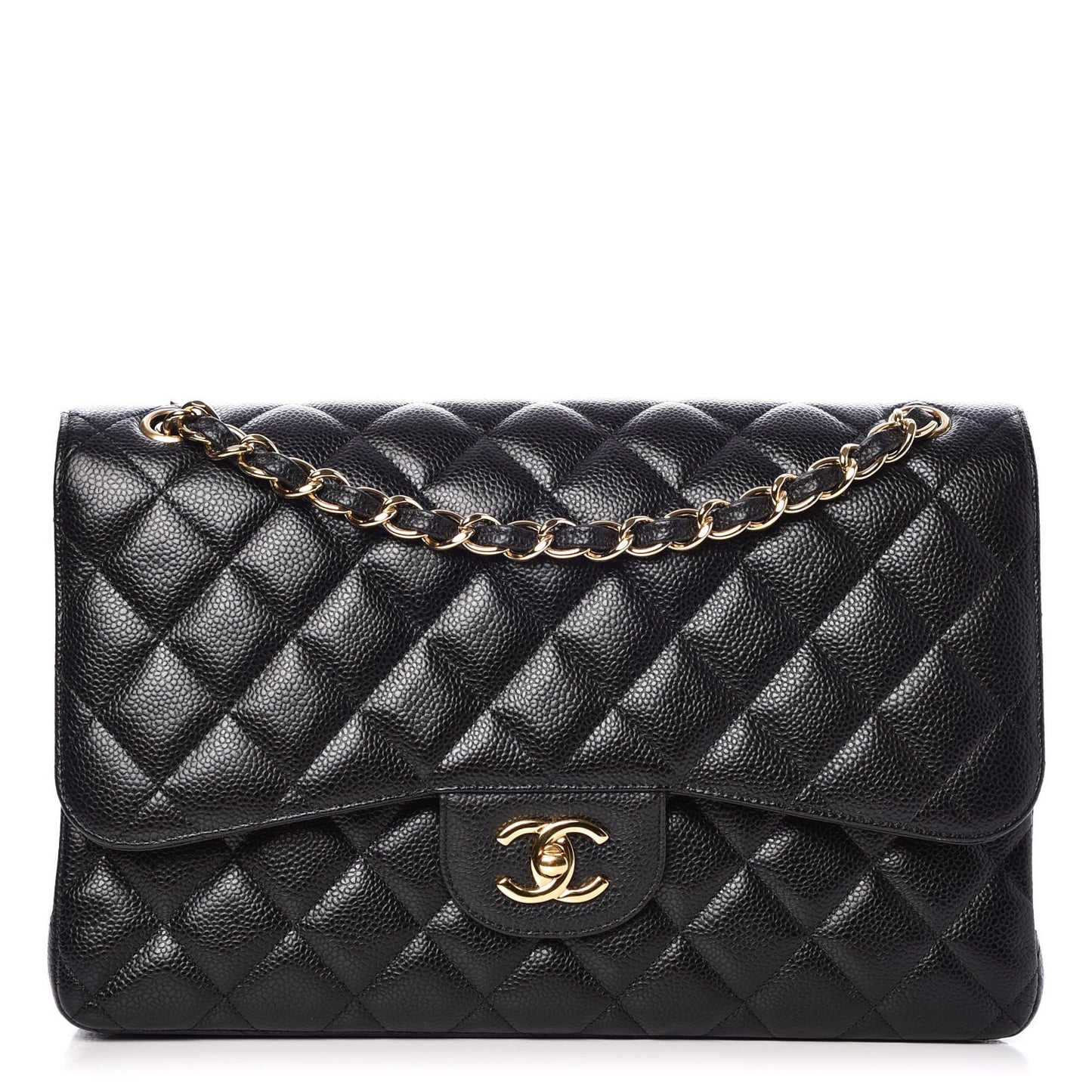 Caviar Quilted Jumbo Double Flap Black