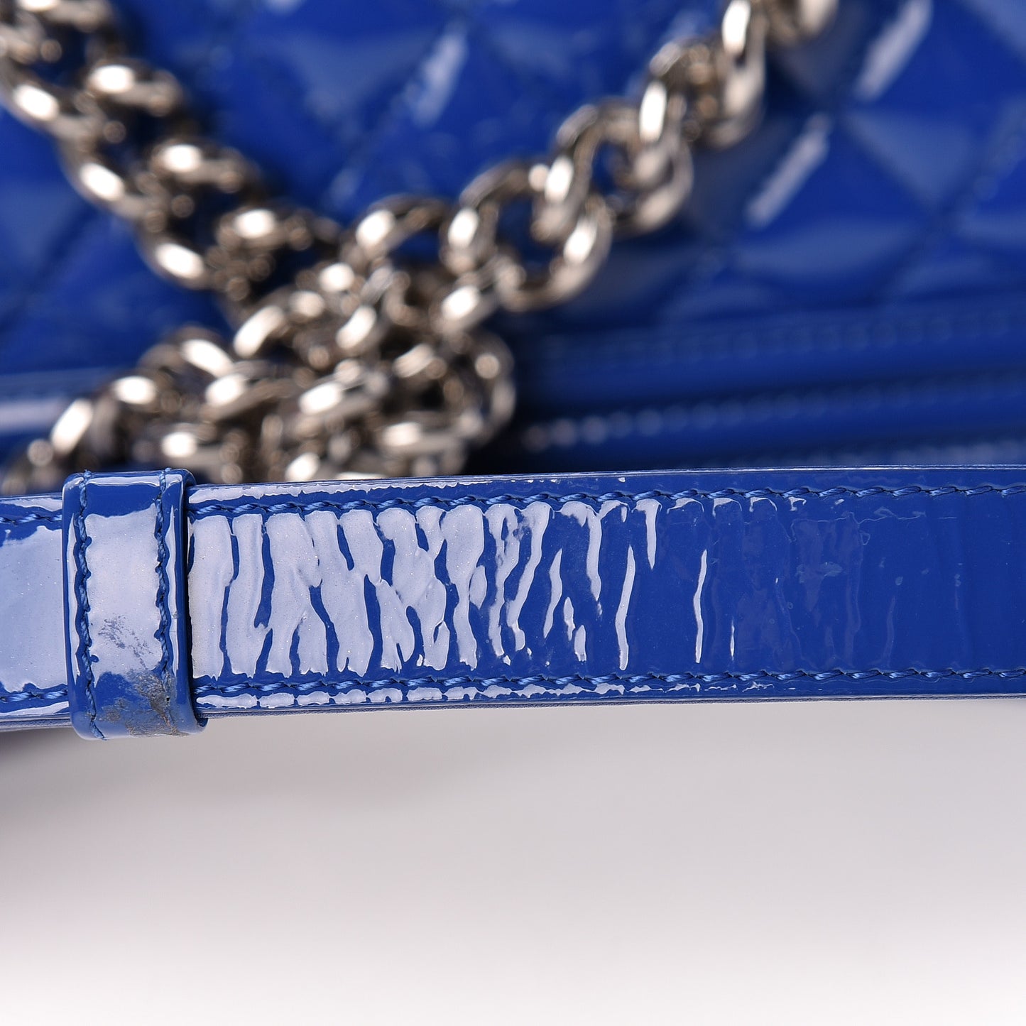 Patent Calfskin Quilted Medium Plexiglass Boy Flap Blue