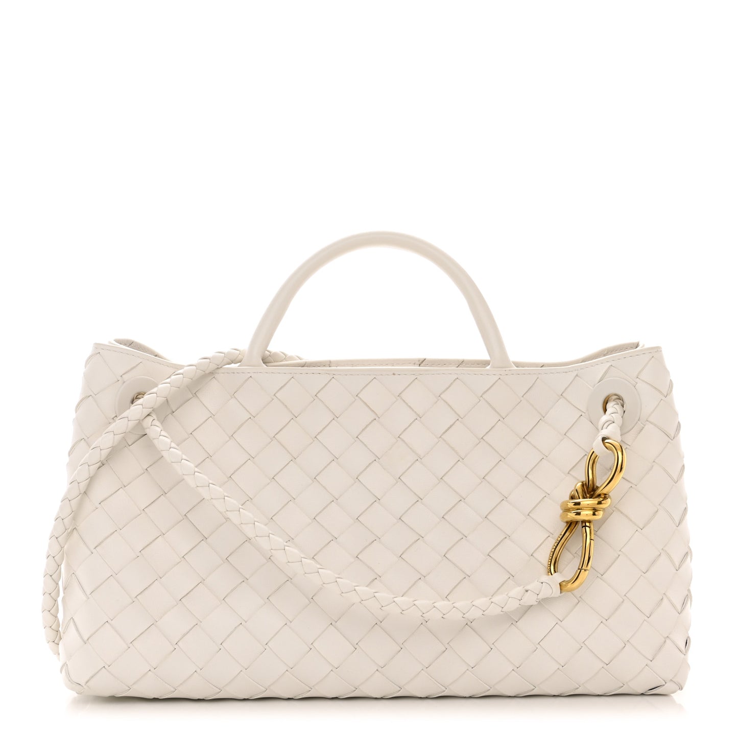 Nappa Intrecciato Small East West Andiamo Shoulder Bag White