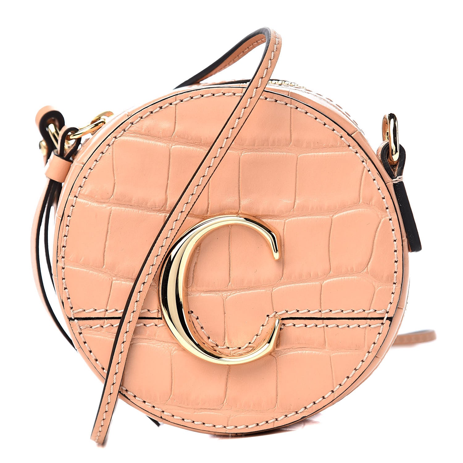Chloe Calfskin Crocodile Embossed Mini C Round Crossbody Milky Orange 1 of 11