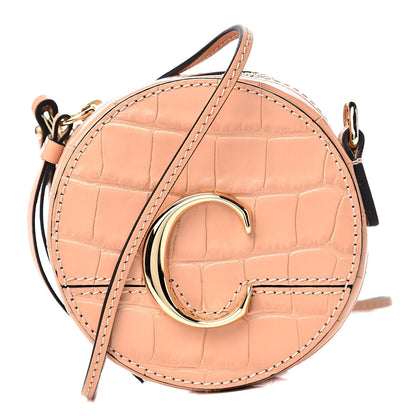 Chloe Calfskin Crocodile Embossed Mini C Round Crossbody Milky Orange 1 of 11