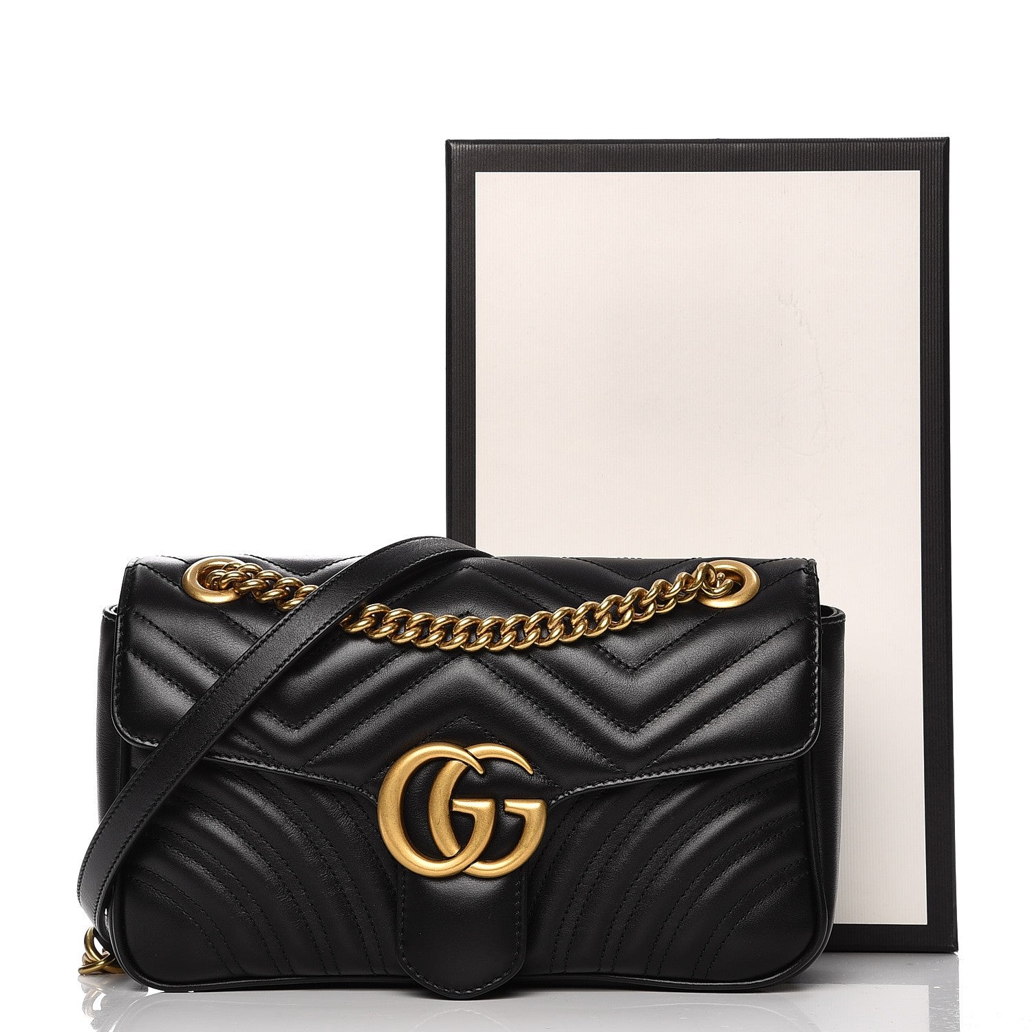 Gucci Calfskin Matelasse Small GG Marmont Shoulder Bag Black 12 of 14