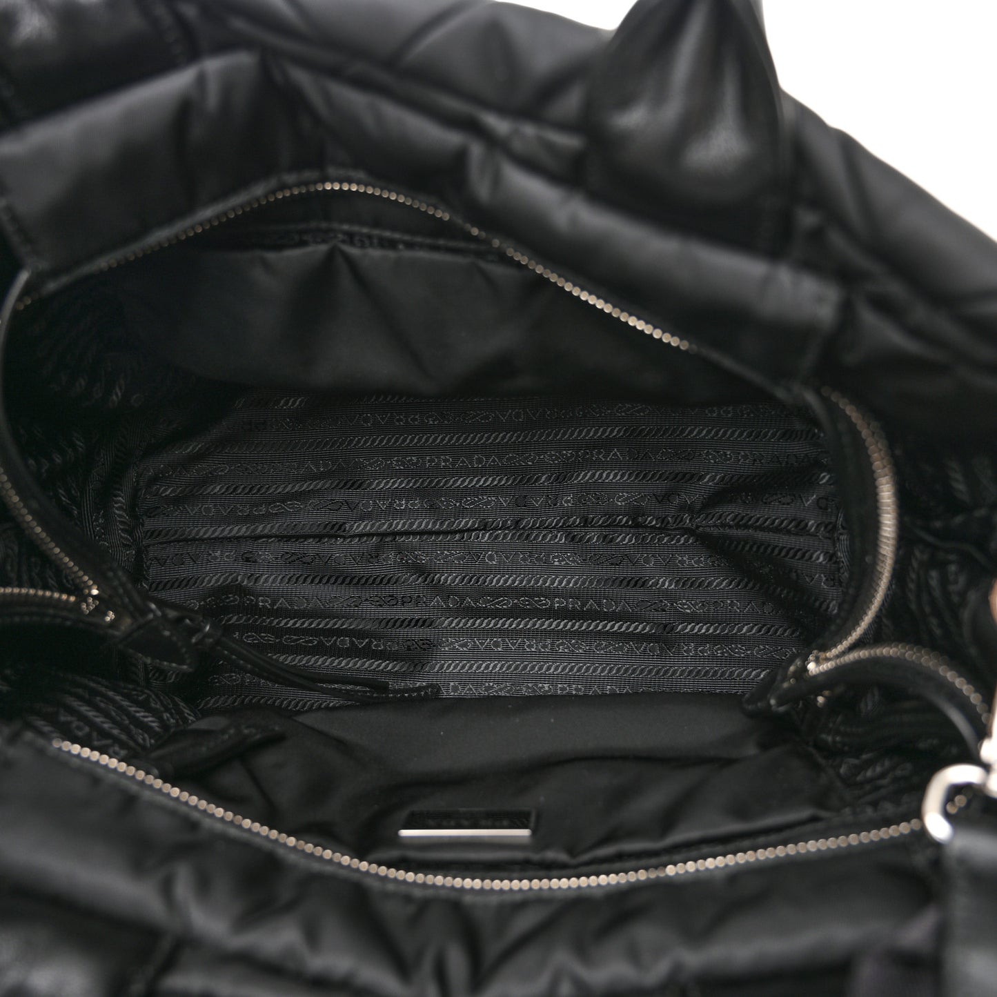 Re-Nylon Nappa Triangle Quilted Padded Small Double Handled Zip Tote Black